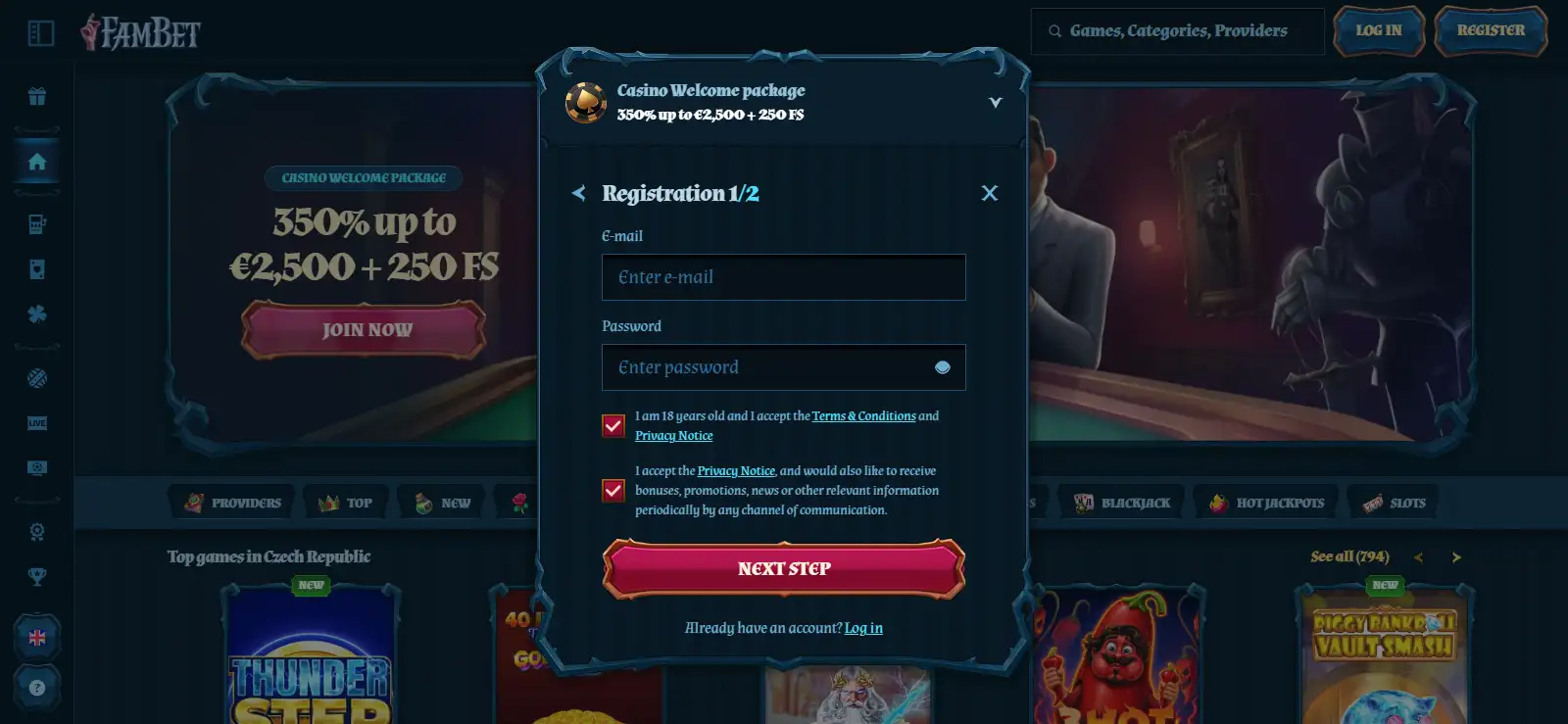 FamBet official registration or account creation screen with no personal data visible