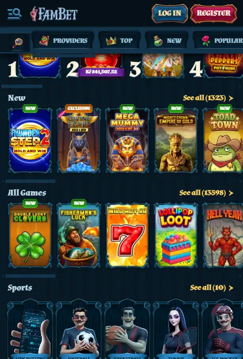 FamBet official site displayed in a narrow mobile browser viewport