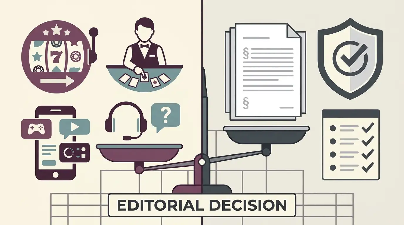 Editorial decision matrix illustration comparing casino product strengths with licence considerations